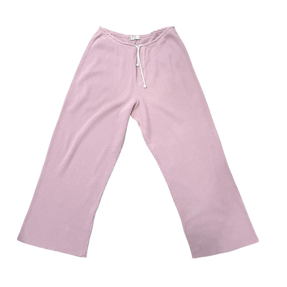 VINTAGE FITIGUES LIGHT DUSTY PINK WAFFLE KNIT WIDE LEG CROPPED PANTS